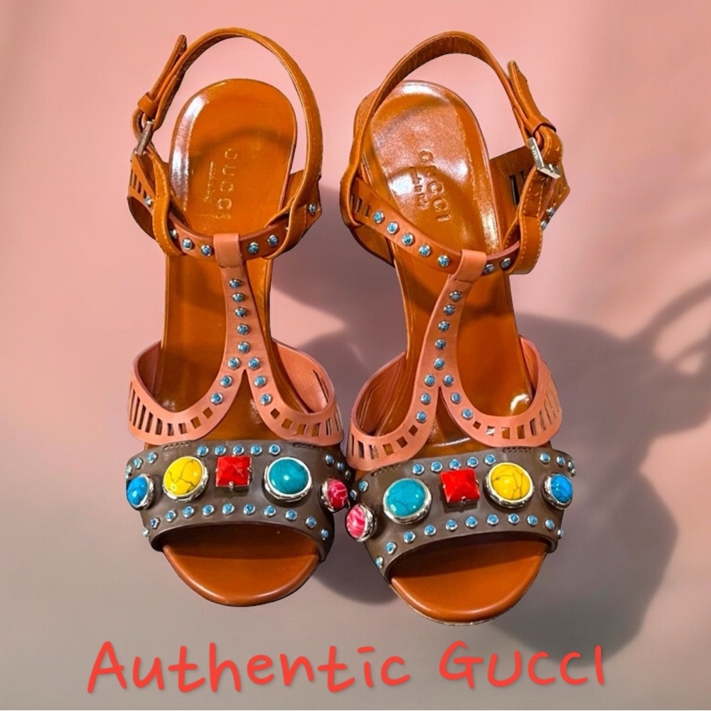 ✅ GUCCI 💯 AUTHENTIC Leather Sandals Size  37 1/2 (6.5)